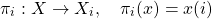 \[\pi_i: X \to X_i, \quad \pi_i(x) = x(i)\]